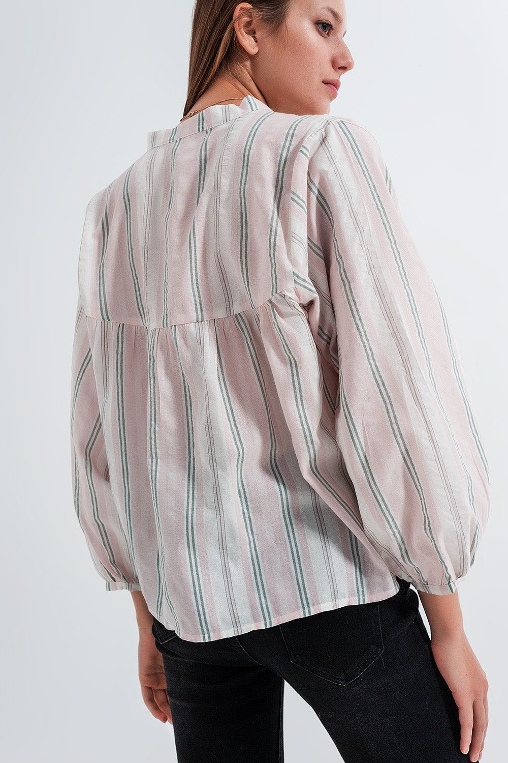 Grandad Shirt in Pink Stripe