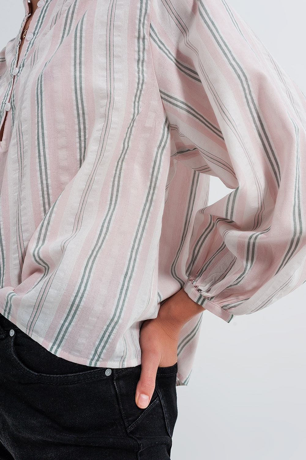 Grandad Shirt in Pink Stripe